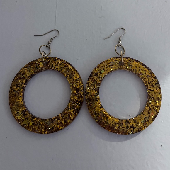 70s Style Sparkly Hoop Earrings - Picture 1 of 3